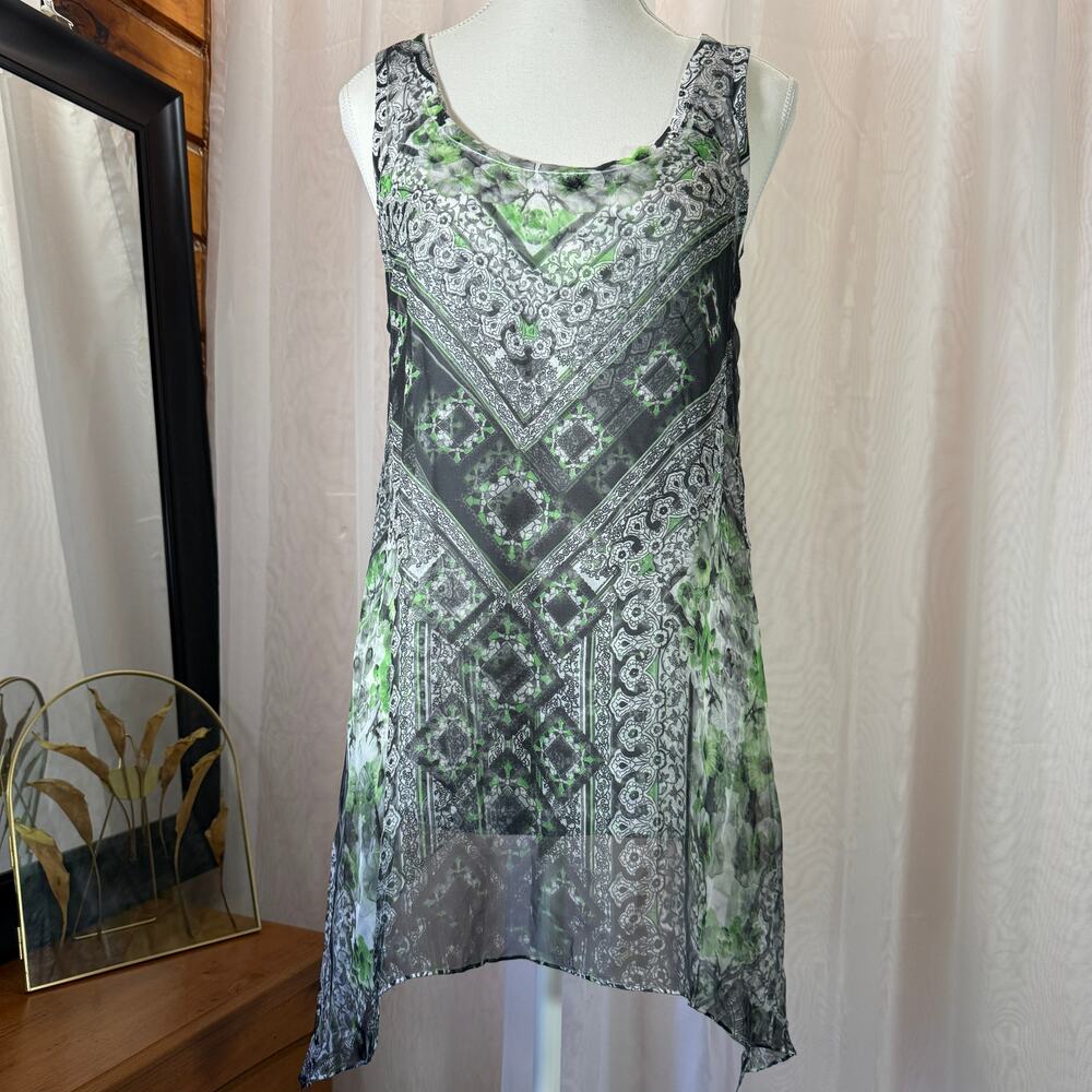 Energie Sheer Boho Tunic Tank Top Small Crochet Back Y2K Festival